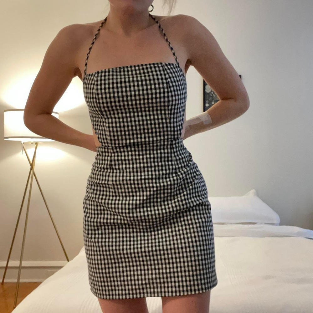 Cutout Strappy gingham mini dress